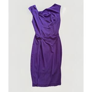 Eva Mendes Purple Satin Ruched Midi Dress Twist Detail Cocktail Size 0
